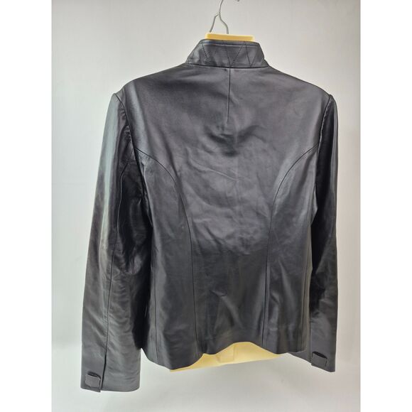 Rag & Bone Women's Black Sadie Crop Leather Blazer Gold Buttons Size 12 - Picture 5 of 7